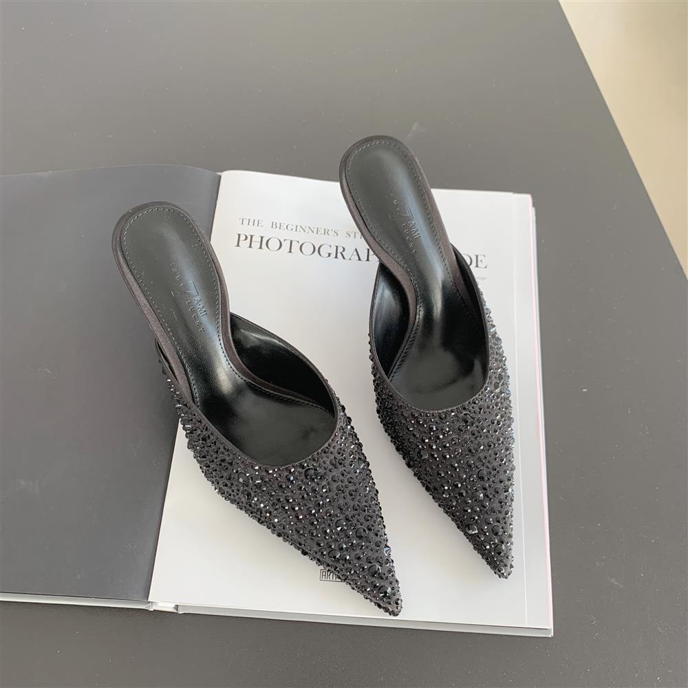 Dép Cao Gót Mũi Nhọn Đính Đá Phong Cách Âu Mỹ Thời Trang Mùa Xuân 2023