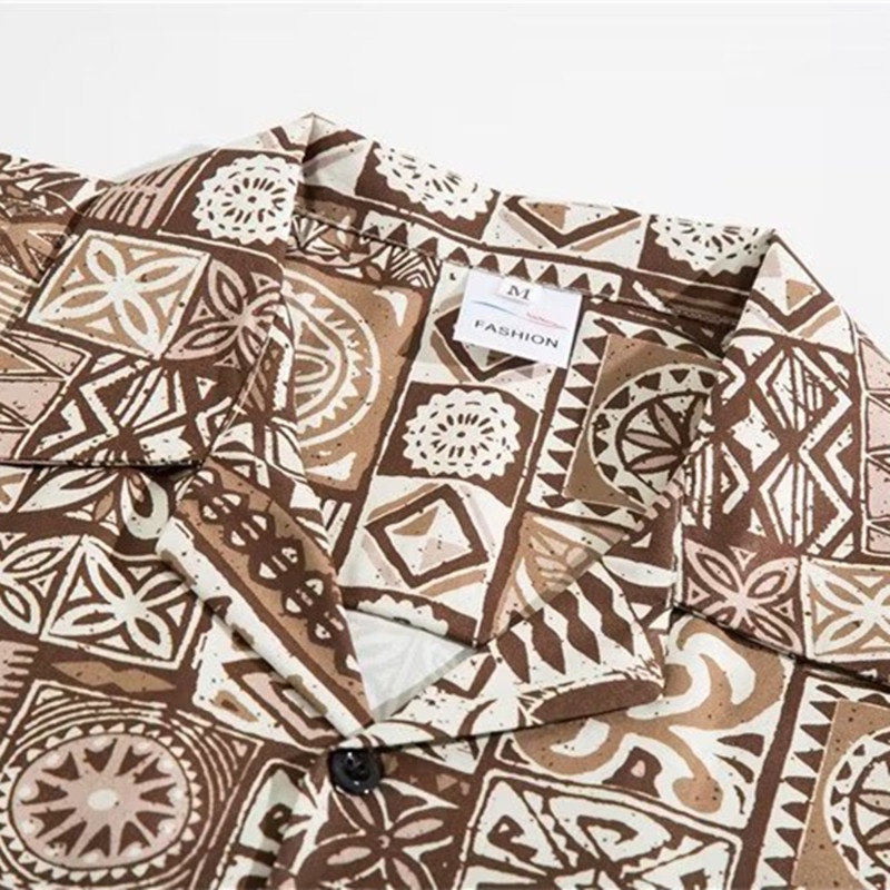 Áo Sơ Mi Ngắn Tay Họa Tiết Hình Học Sang Trọng Phong Cách Hàn Quốc Cho Nam Đi Biển Mùa Hè 2023