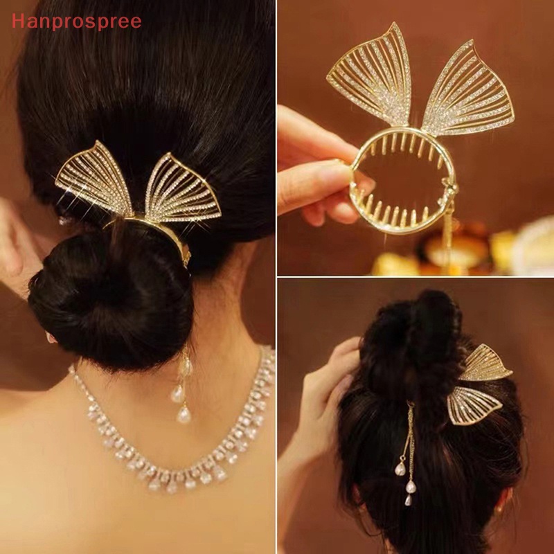 Kẹp Tóc Đuôi Ngựa Đính Đá Ngọc Trai Phối Tua Rua Thời Trang Cho Nữ