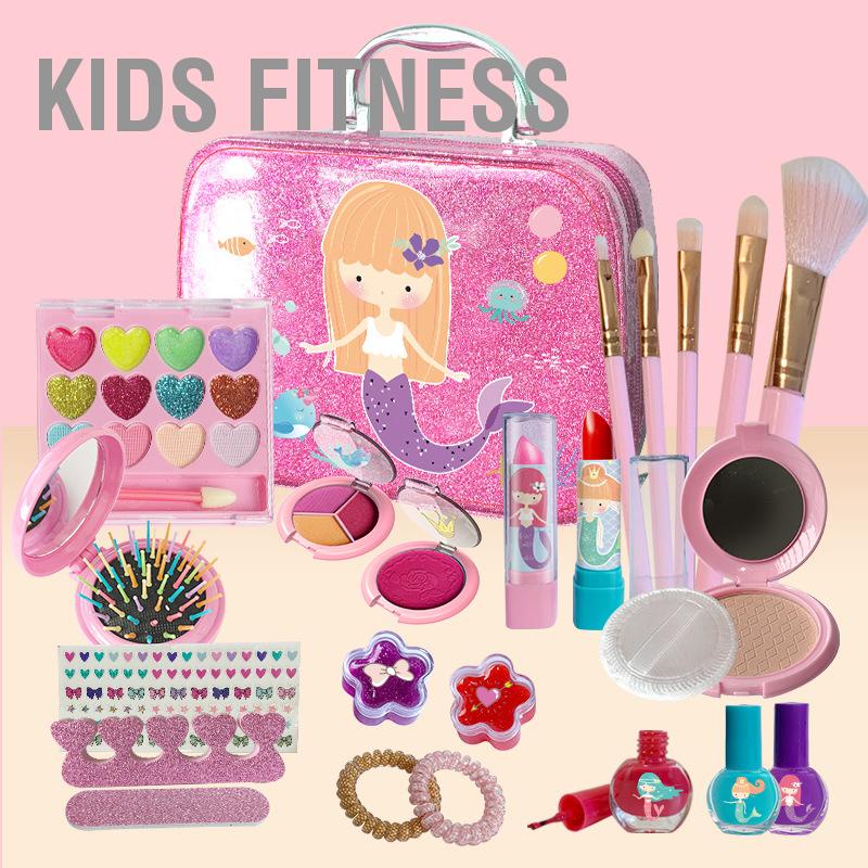 Kids Fitness Bộ Trang Điểm Trẻ Em Cặn Có Thể Giặt Được Miễn Phí Hoàn Toàn Dụng Cụ Mỹ Phẩm Dịu Nhẹ Với Son Môi Phấn Mắt Cho Bé Gái