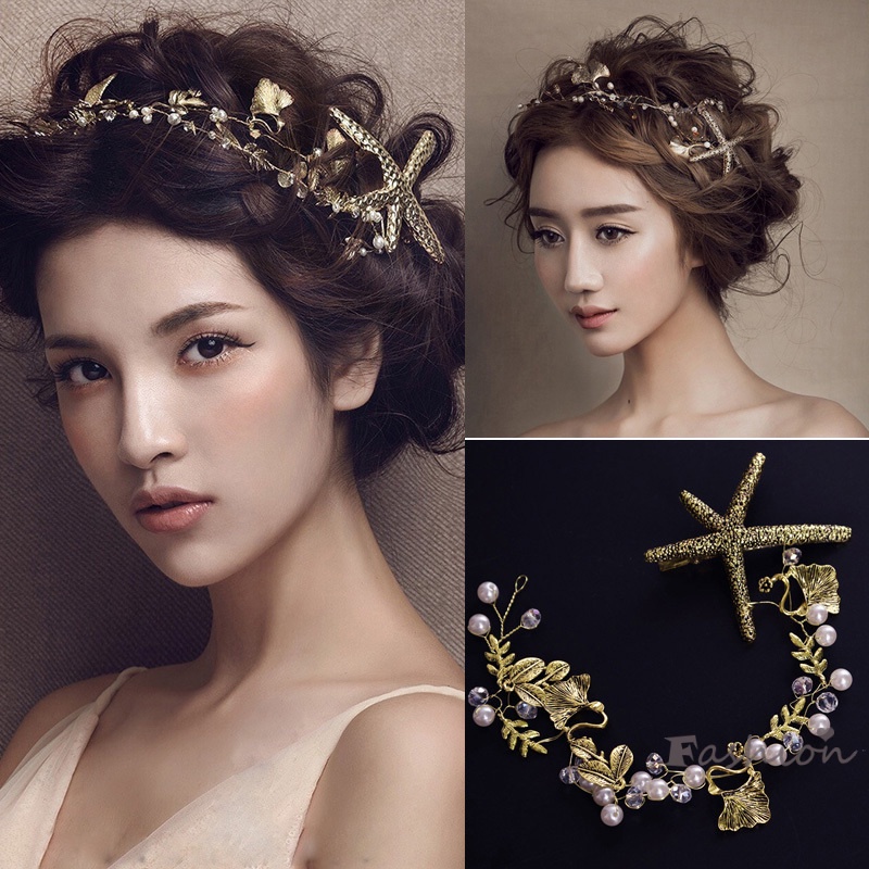 Cài Tóc Hợp Kim Hình Sao Biển / Ngọc Trai Giả Đính Đá Trang Trí Tóc Cho Cô Dâu