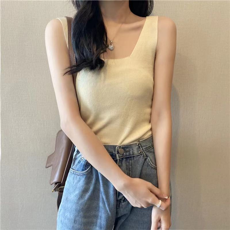 Áo Thun Dệt Kim Không Tay Màu Đen Thời Trang Quyến Rũ Cho Nữ
