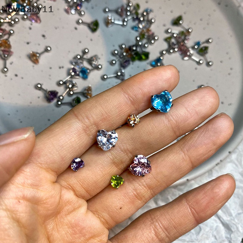 1 Khuyên Tai Helix Hình Trái Tim Đính Đá Zircon 5 / 8mm Thời Trang Cho Nữ