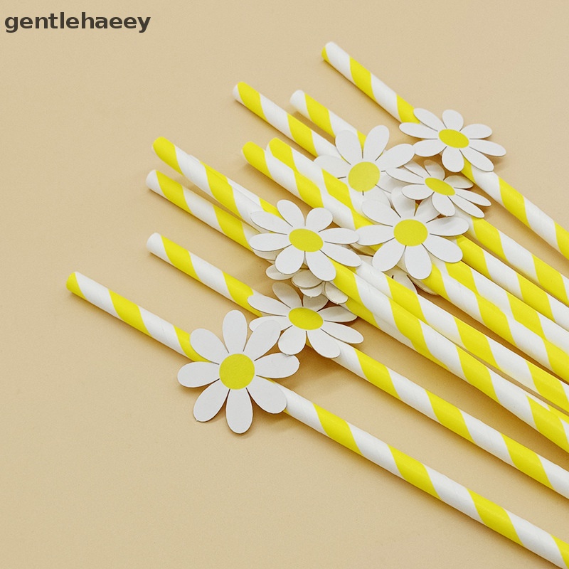 Set 10 Ống Hút Giấy Họa Tiết Hoa Cúc Dùng Một Lần Trang Trí Tiệc Sinh Nhật / Đám Cưới