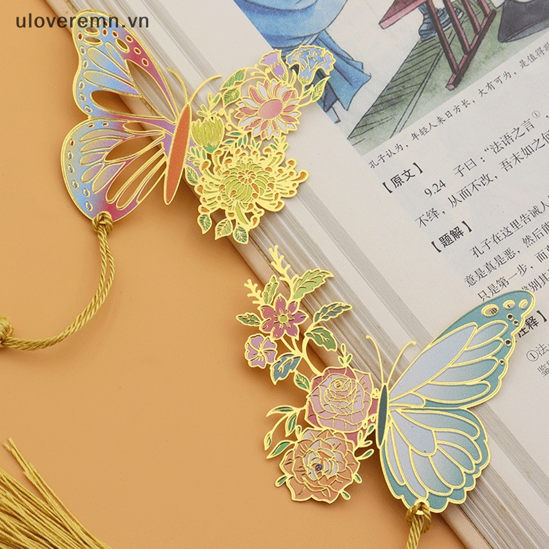 Kẹp Đánh Dấu Trang Sách Bằng Kim Loại Họa Tiết Hoa Bướm Rỗng Phối Tua Rua Tinh Tế Phong Cách Trung Hoa Tinh Tế Cho Học Sinh