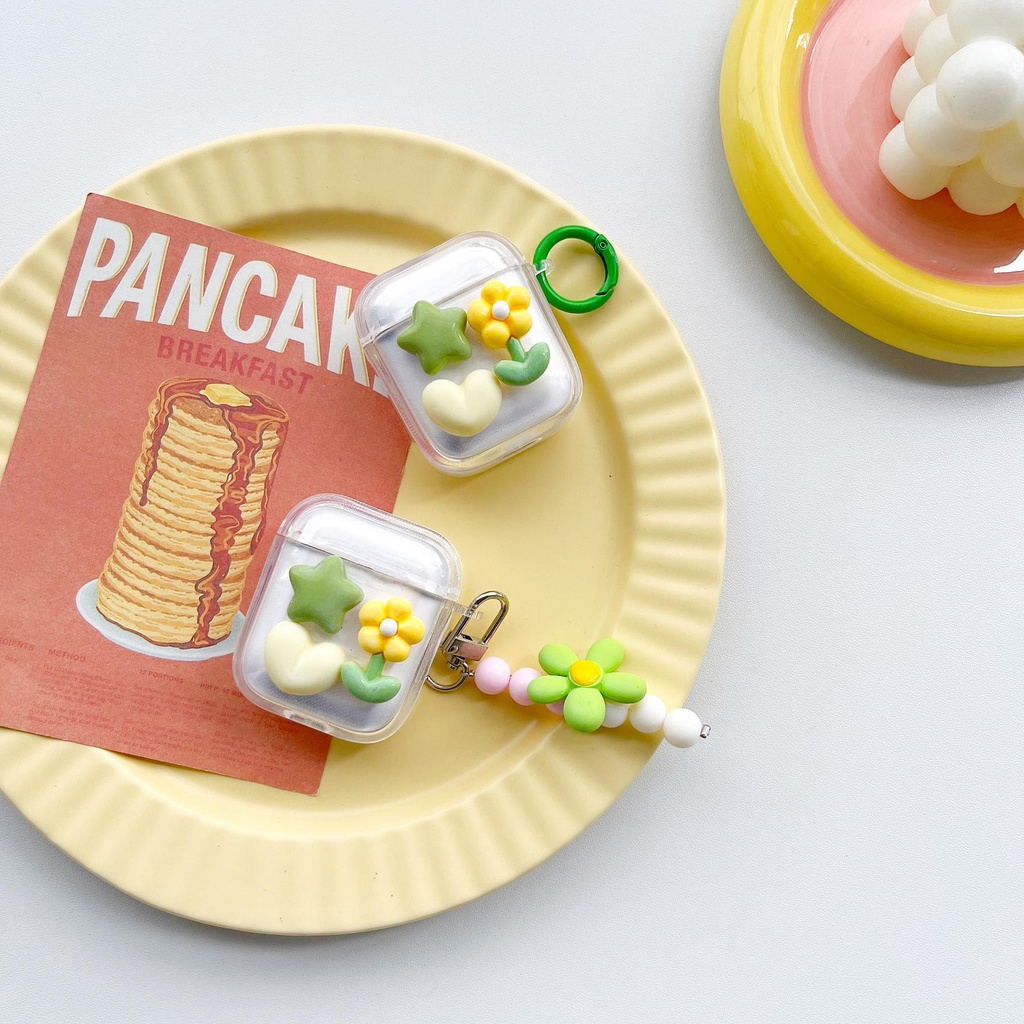 Vỏ Bảo Vệ Hộp Sạc Tai Nghe Bluetooth Không Dây AirPods 1 2 Gen3 Pro2 2022 Bằng tpu Mềm Trong Suốt Họa Tiết Hoa Ngôi Sao Vàng Đơn Giản