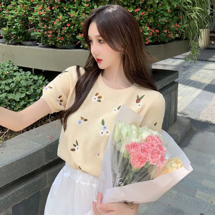 Áo Thun Dệt Kim Tay Ngắn Thời Trang Mùa Hè Dành Cho Nữ