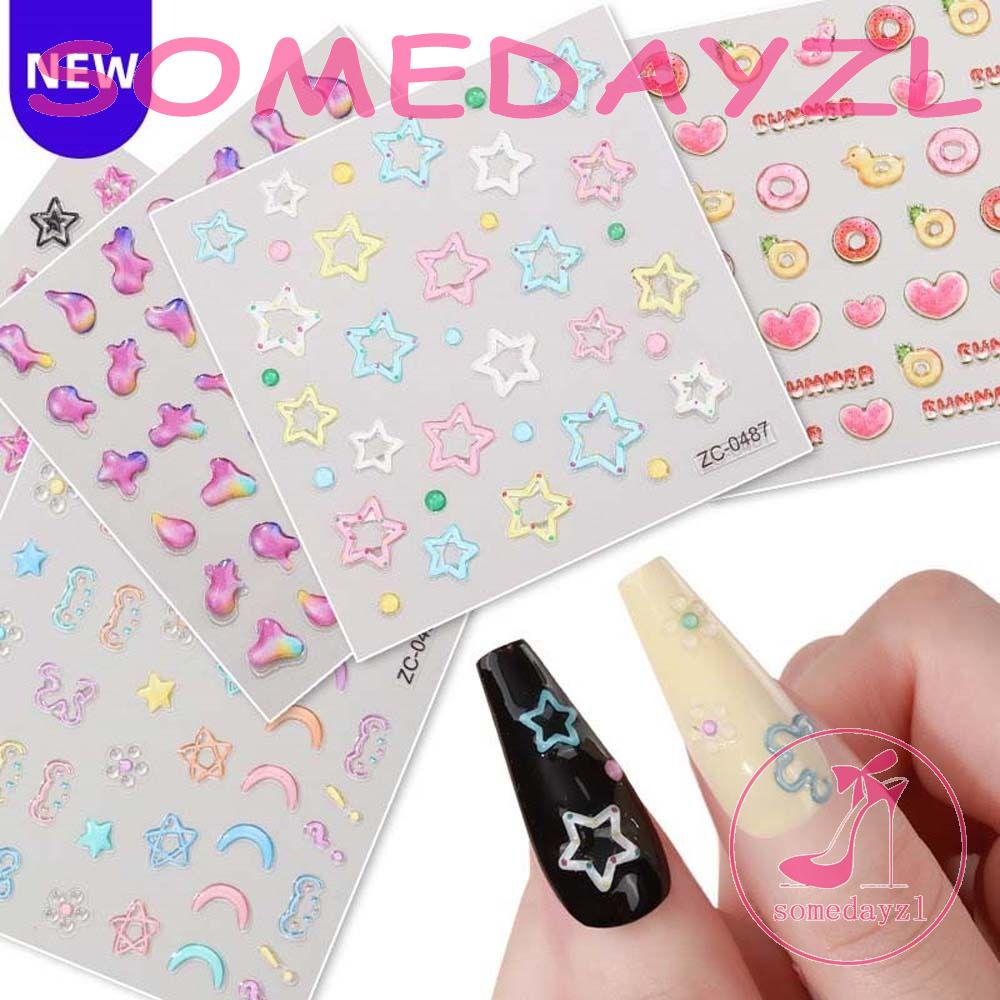 Miếng Dán Trang Trí Móng Tay Hình Gấu Trúc / Trái Tim Nhiều Màu Sắc Thời Trang