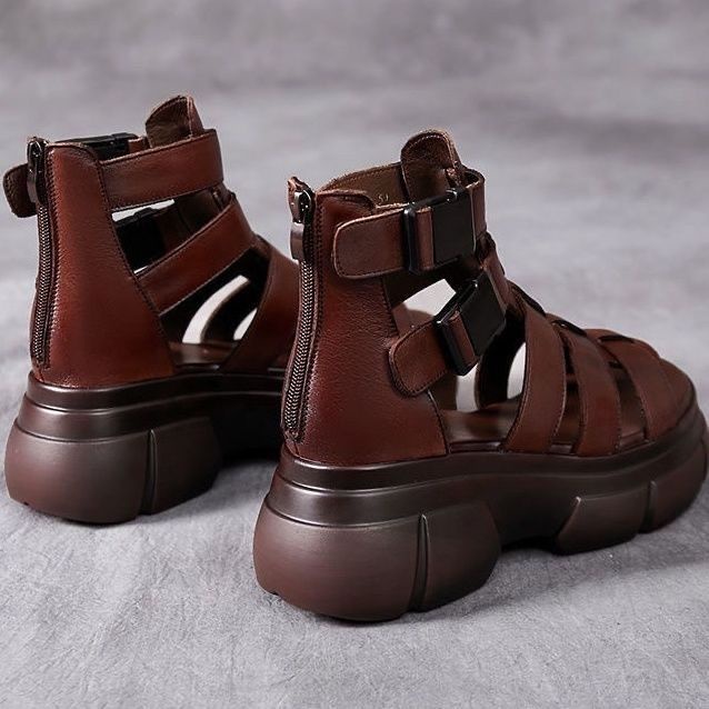 Giày Sandal Cao Gót Đế Dày Bằng Da Thật Mềm Mại Phong Cách Retro Thời Trang Xuân Hè 2023 Dành Cho Bạn Nữ