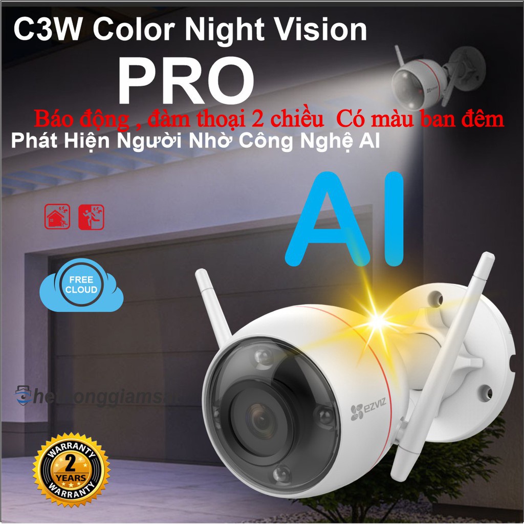 Camera wifi ezviz c3tn, c3wn, c3n, c3w, h3c,độ phân giải 3k Full HD ban đêm có màu, có báo động bằng tiếng còi