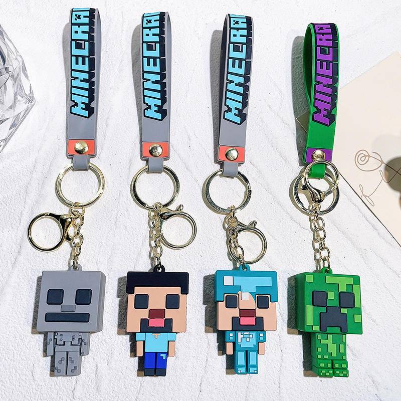 Mới Móc Khóa Nhựa PVC Minecraft Hình Nhân Vật Game Creeper Steve 3D Dễ Thương