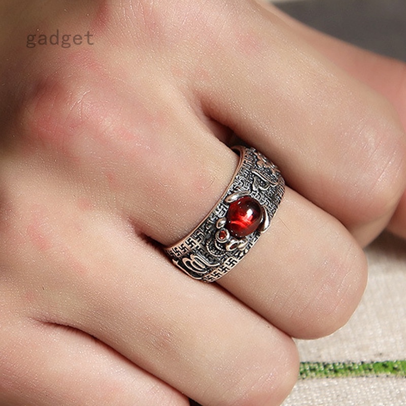 Nhẫn Đồng Pixiu Ruby Hình Trái Tim Xuyên Qua Đồng Xu Có Thể Điều Chỉnh Kích Cỡ Dành Cho Nam Giới