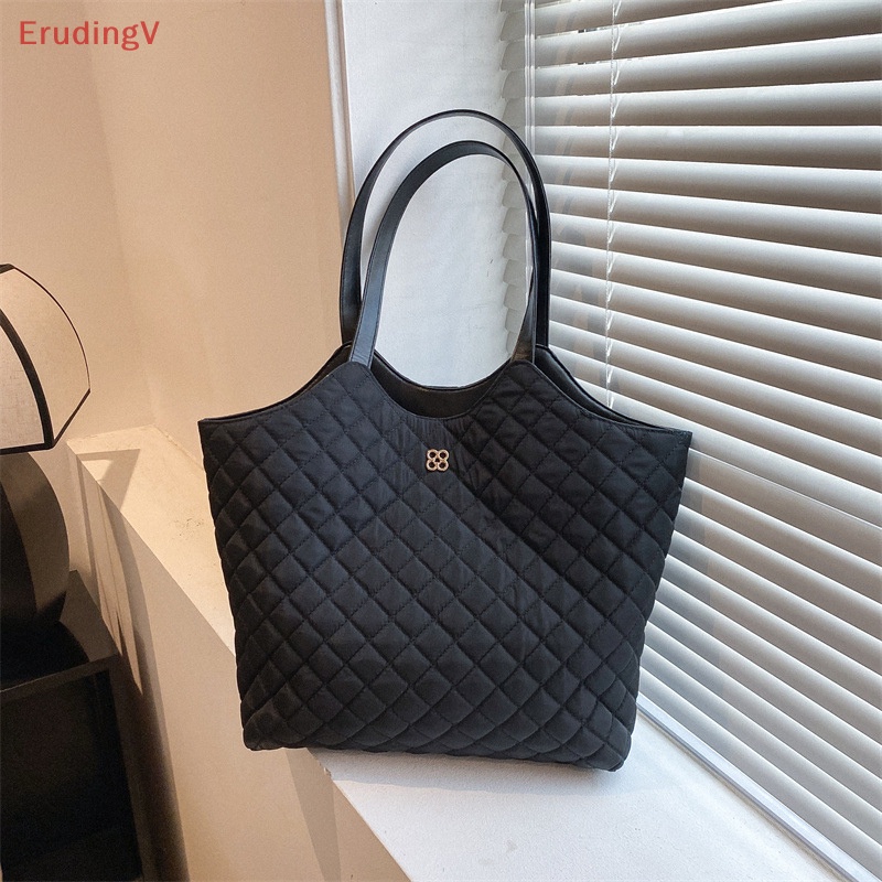 [ErudingV] Túi Xách Tote Đeo Vai Sức Chứa Lớn Họa Tiết Lưới Hình Thoi Vintage Thời Trang Mùa Thu Cao Cấp Có Khóa Cài [Mới]