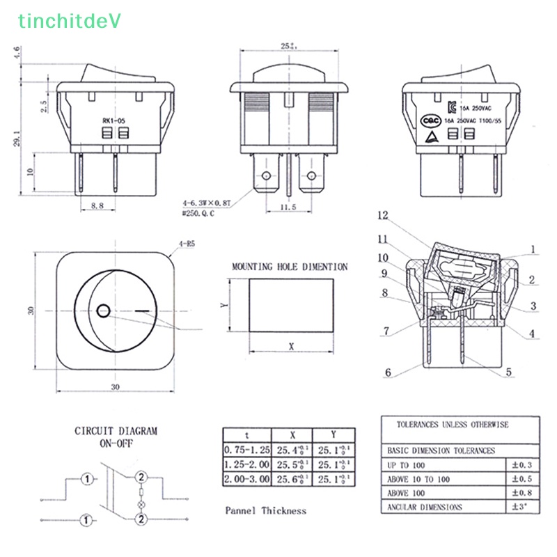 Công Tắc Rocker Mini 4Pins RK1-05N Chống Nước Chống Dầu Cho Tàu Thuyền
