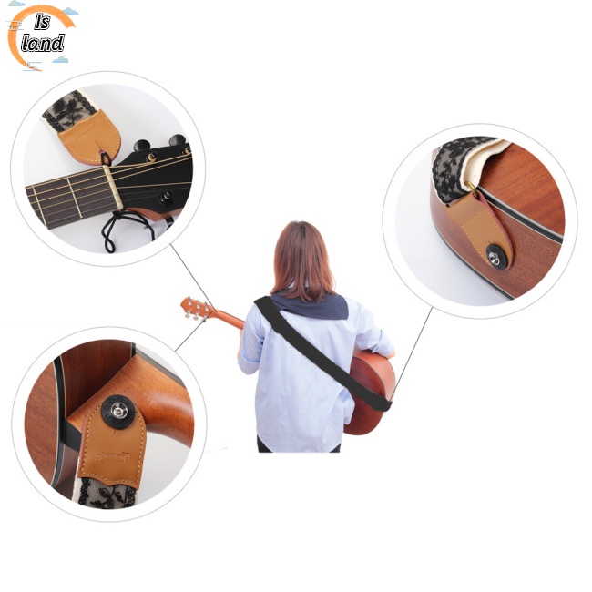 Dây Đeo Vai Họa Tiết Ren Vintage Kèm Miếng Gảy Cho Đàn Guitar Bass Điện Acoustic