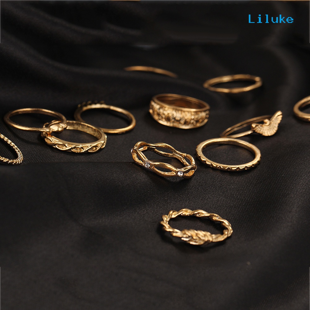 Bộ 12 Nhẫn Đeo Đốt Ngón Tay Đính Đá Phong Cách Retro Thời Trang Cho Nữ