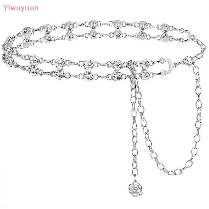< Yiwuyuan > Thắt Lưng Dây Xích Kim Loại Hai Lớp Đính Kim Cương Pha Lê Sáng Tạo Thời Trang Đa Năng Dành Cho Nữ Mới