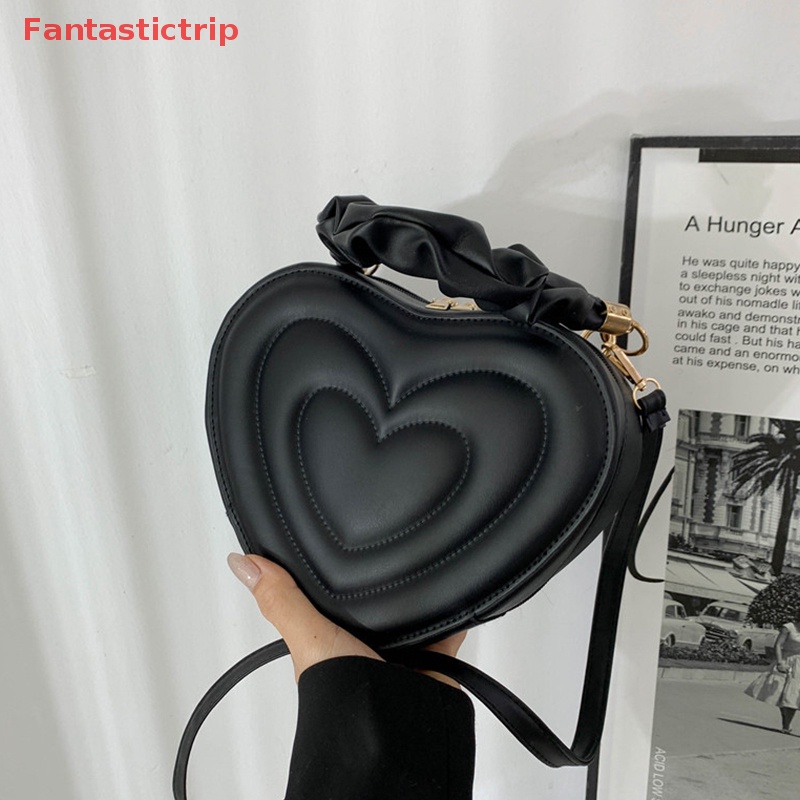 Túi Đeo Chéo Vai Bằng Da PU Màu Trơn Họa Tiết Trái Tim Thời Trang Dành Cho Nữ