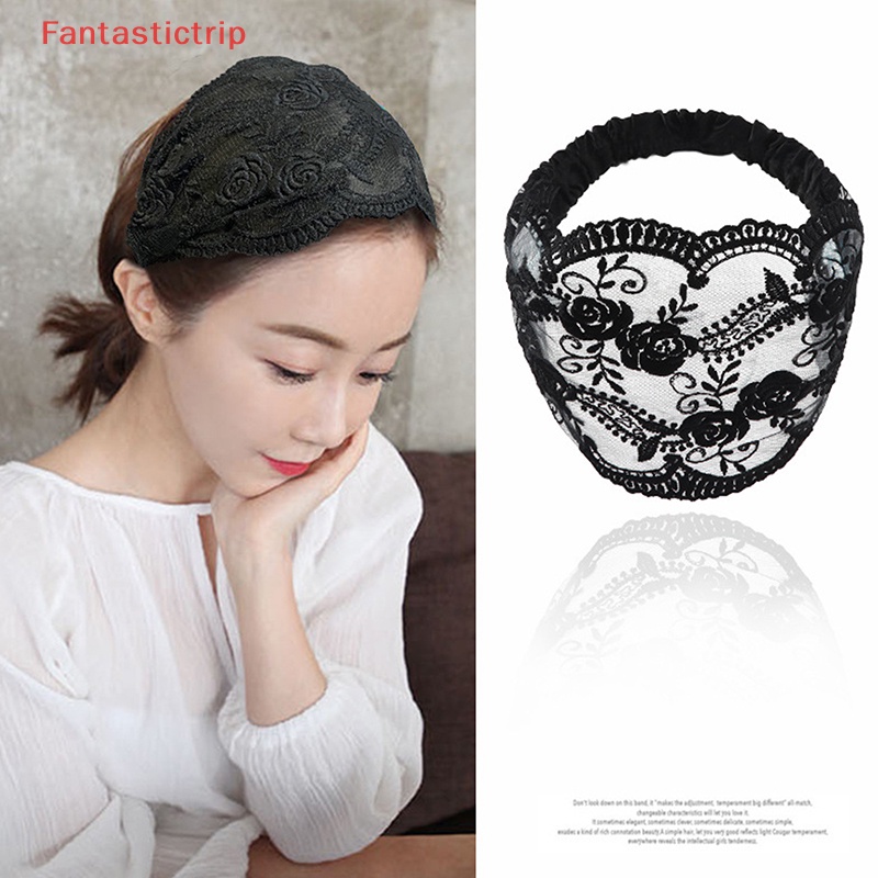 [Fantastictrip] Băng Đô Cài Tóc Rửa Mặt Phối Ren Trắng Thêu Họa Tiết Đơn Giản Thoáng Khí Thời Trang