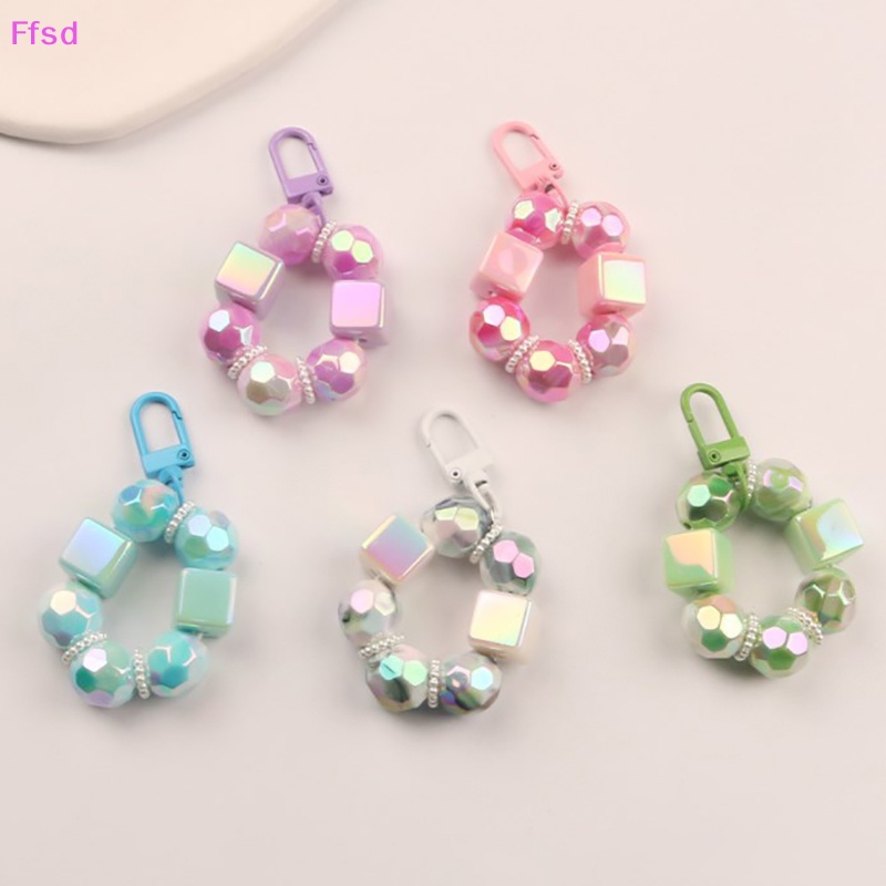 Móc Khóa Hạt Tròn Nhỏ Màu Trơn Họa Tiết Hoạt Hình Dễ Thương