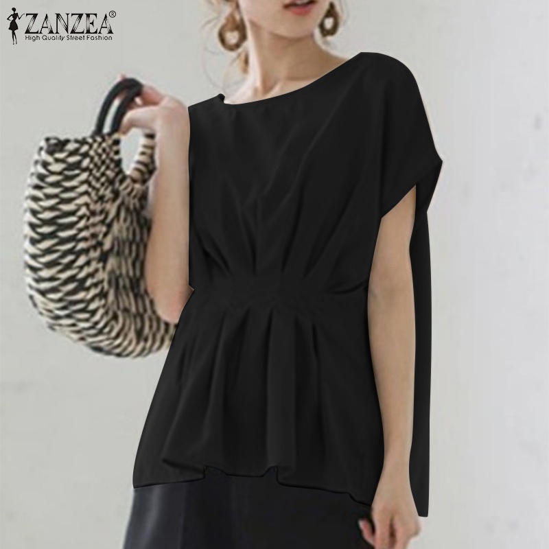 Zanzea Áo Thun Nữ Ngắn Tay Cổ Tròn Form Rộng Màu Trơn Phong Cách Hàn Quốc