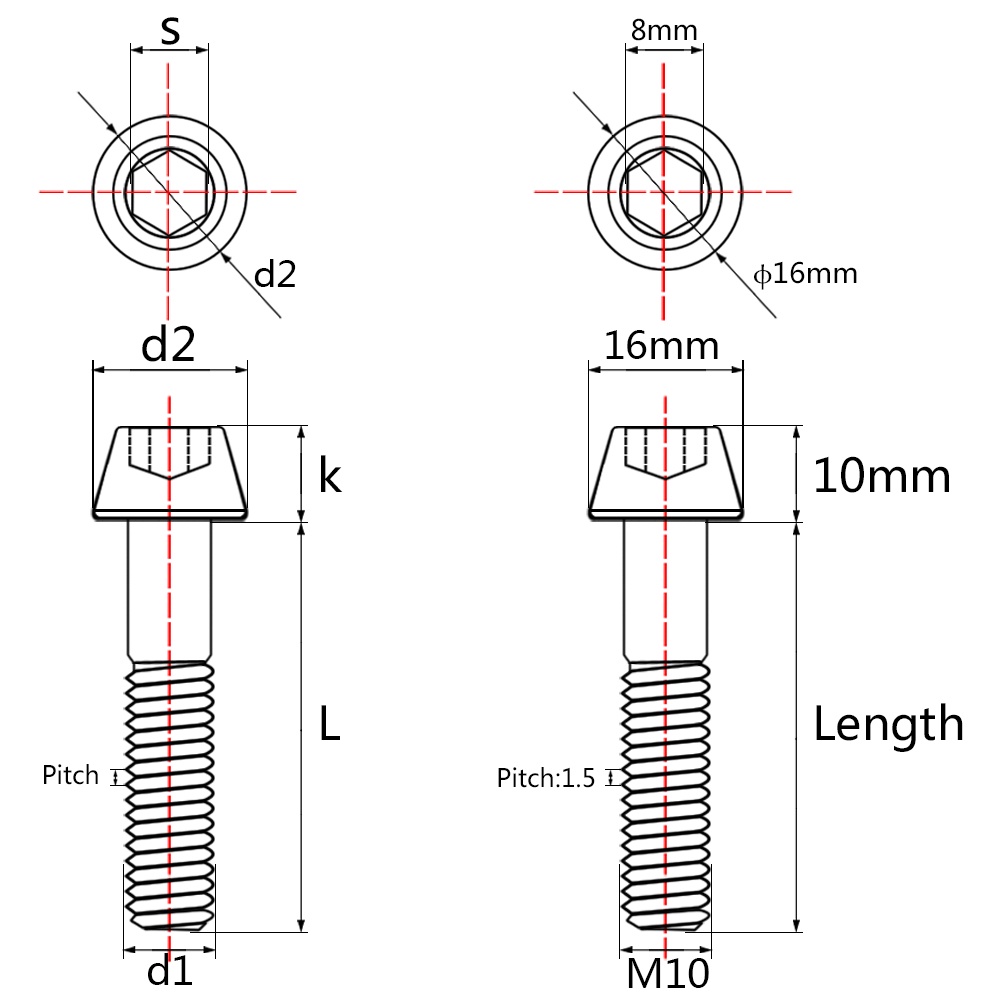 Bu Lông Ốc Vít Titan M10x20-100mm 1.25 Màu Đen Cho Xe Mô Tô