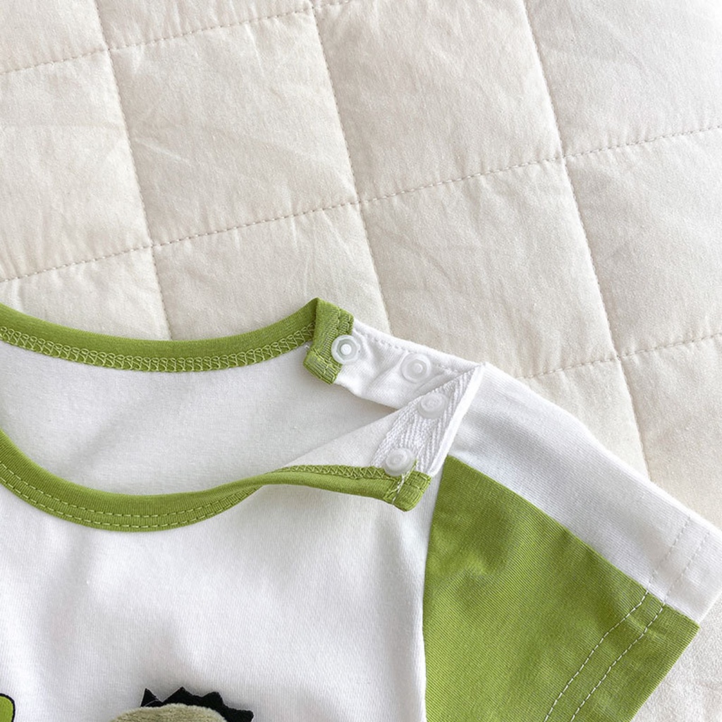 Bộ Áo Liền Quần Bằng Cotton Tay Ngắn In Hình Khủng Long Hoạt Hình Dễ Thương Thời Trang Mùa Hè Cho Bé 0-2