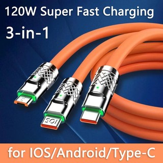 Cáp sạc 3 trong 1 6a 120w type c micro usb cho iphone samsung huawei xiaomi