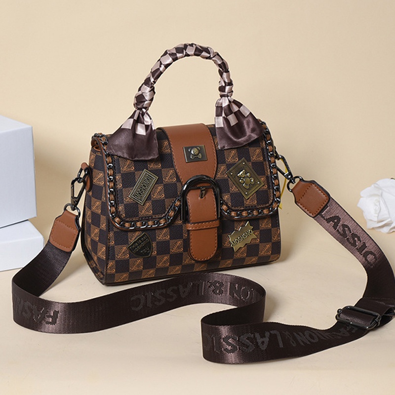 Túi Đeo Chéo Da Cao Cấp Hình Vuông Nhỏ In Họa Tiết retro Chất Lượng Cao Dễ Phối Đồ Cho Nữ