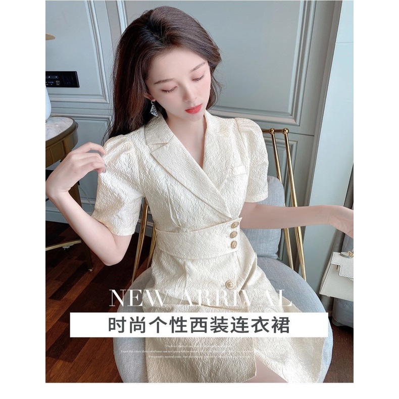 2023 New Suit Dress with Lapel Single breasted Thin Waist Wrap Skirt