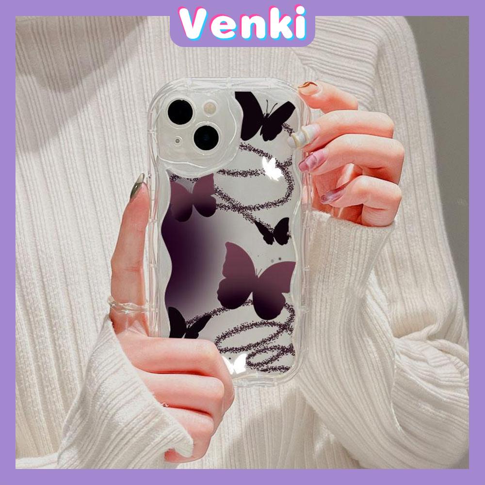 VENKI - Dành Cho Ốp Lưng iPhone 11 Ốp Viền Cong Dạng Sóng Trong Suốt TPU Túi Khí Chống Sốc Ốp Máy Ảnh Hình Bướm Màu Đen Gradient Đơn Giản Tương Thích Với iPhone 14 13 Pro max 12 Pro Max xr xs 7 8