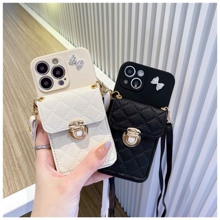 Kim Cương Đen Trắng Có Dây Buộc Đựng Thẻ Ví Cho IPhone Ốp Lưng 16 15 14 Pro Max 11 13 12 X Xs Xr Max Pro Max Vỏ Bảo Vệ Chống Sốc Vỏ Điện Thoại
