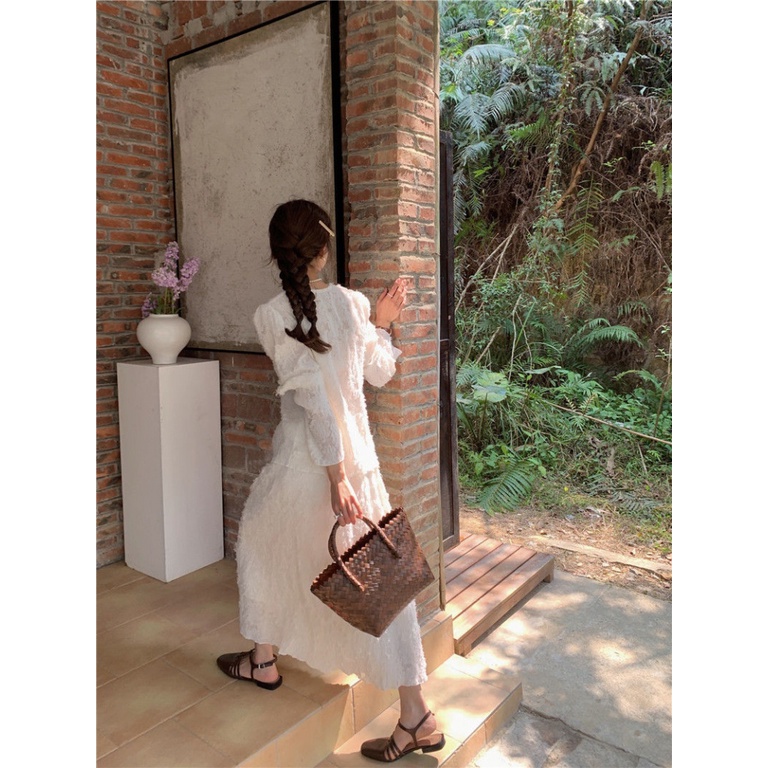 Bộ Áo Cardigan Dài Tay Cổ Chữ V Phối Ren + Chân Váy Dài Vừa Thời Trang Mùa Xuân 2023 Phong Cách Pháp Độc Đáo Cho Nữ