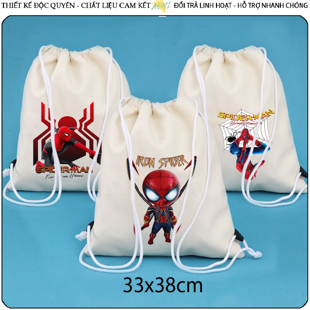 BALO MINI người nhện spiderman AOMIVN DÂY RÚT ĐEO VAI 33x38cm NHỎ XINH UNISEX CHẤT CANVAS CUTE TIỆN ÍCH DẠO PHỐ VHS