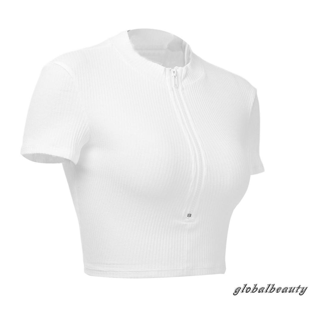 Áo Dệt Kim Ngắn Tay Cổ Chữ V Phối Khóa Kéo Trước Gợi Cảm Cho Nữ