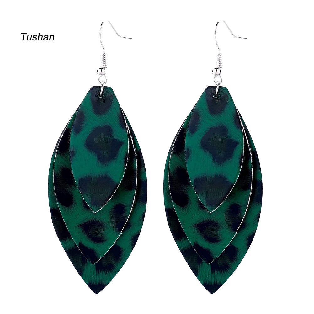 Bông Tai Móc Hình Chiếc Lá Ba Lớp Họa Tiết Da Báo Thời Trang Dành Cho Nữ