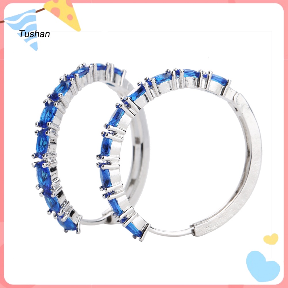 Khuyên Tai Kim Loại Khoen Tròn Đính Đá Thời Trang Cho Nữ