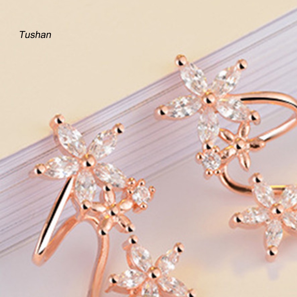 1 Đôi Bông Tai Kẹp Hình Hoa Bằng Đồng Lấp Lánh