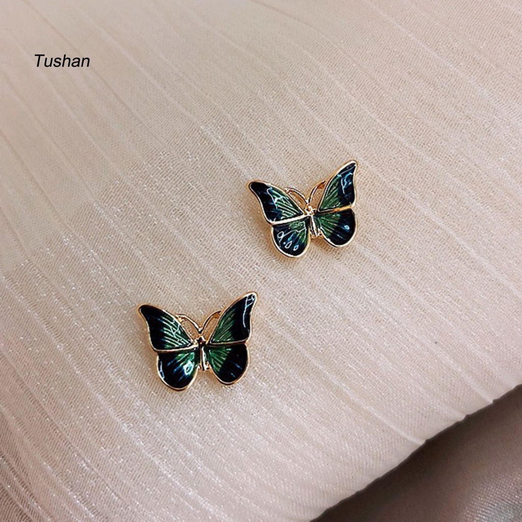 1 Đôi Bông Tai Hình Bướm Màu Xanh Lá Phong Cách Hàn Quốc