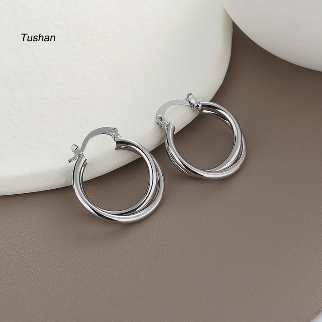 1 Đôi Bông Tai Tròn Bằng Thép Không Gỉ Màu Trơn Chống Dị Ứng Dễ Phối Đồ Thời Trang Cho Nữ