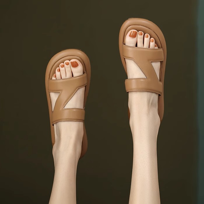 Dép Đế Dày Hở Ngón Mũi Tròn Màu Sắc Trơn Phong Cách Pháp Cổ Điển Thời Trang Cho Nữ