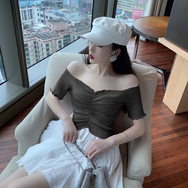 Áo Thun Trễ Vai Cổ Chữ V Khoét Sâu Siêu Ngắn Thời Trang Mùa Hè Quyến Rũ Cho Nữ