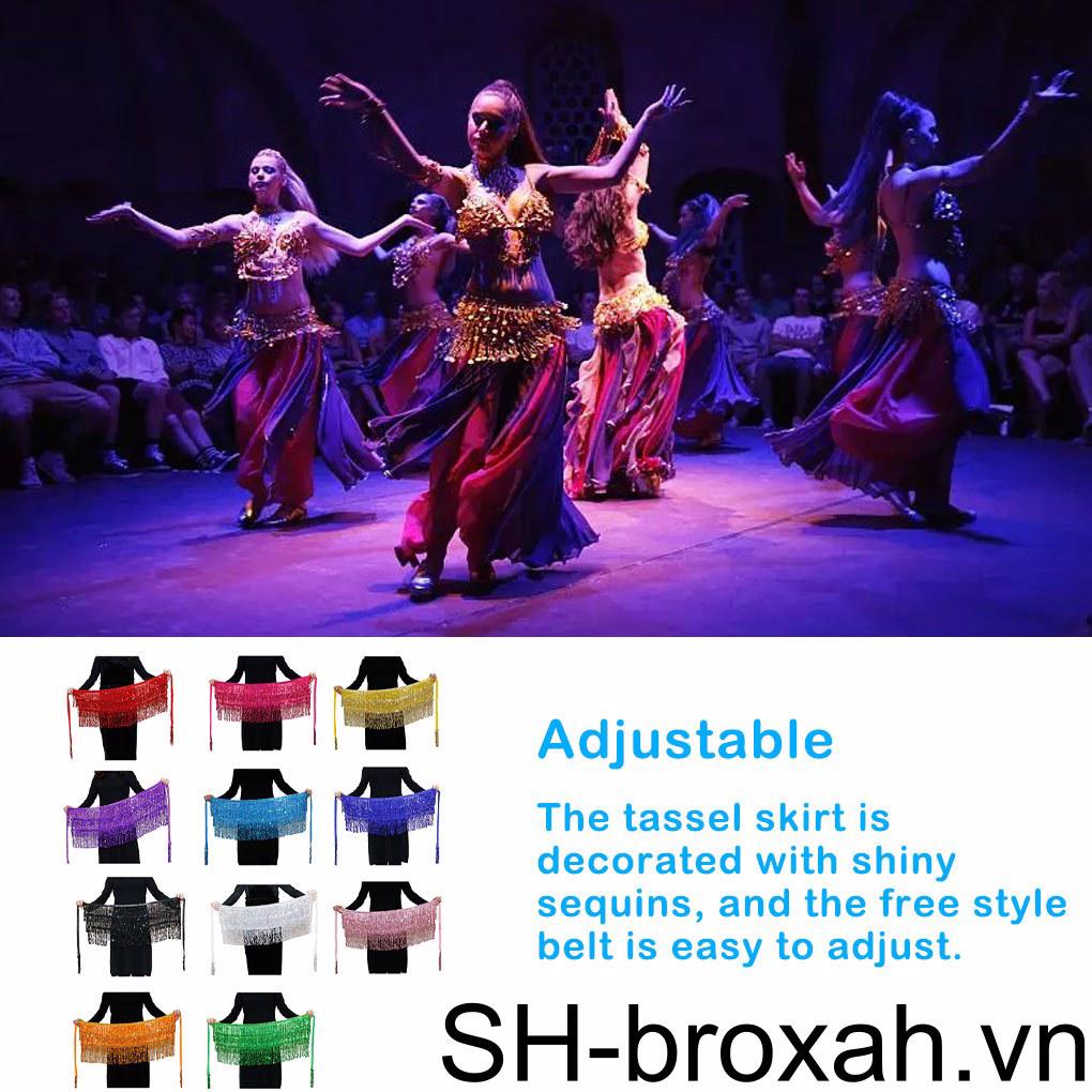 Khăn Choàng Tua Rua Đính Đá Lấp Lánh Nhiều Màu Sắc Phong Cách Cổ Điển Thời Trang Dùng Múa Cho Nữ