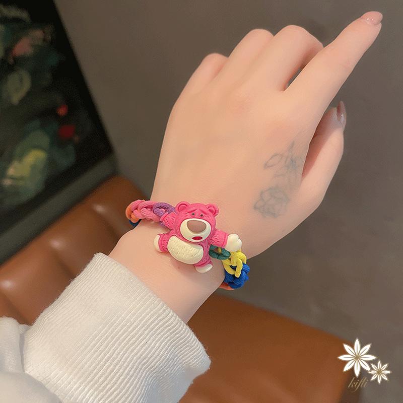 Vòng Tay Dây Bện Diy Mặt Hình Gấu Dâu Tây Dễ Thương Đa Năng Thời Trang Cho Cặp Đôi