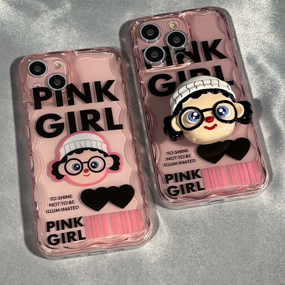 Ốp Điện Thoại TPU Dẻo Họa Tiết Hoạt Hình Cô Gái Đeo Kính Kèm Giá Đỡ Chống Sốc Cho IPhone 11 IPhone 14 13 12 Pro Max