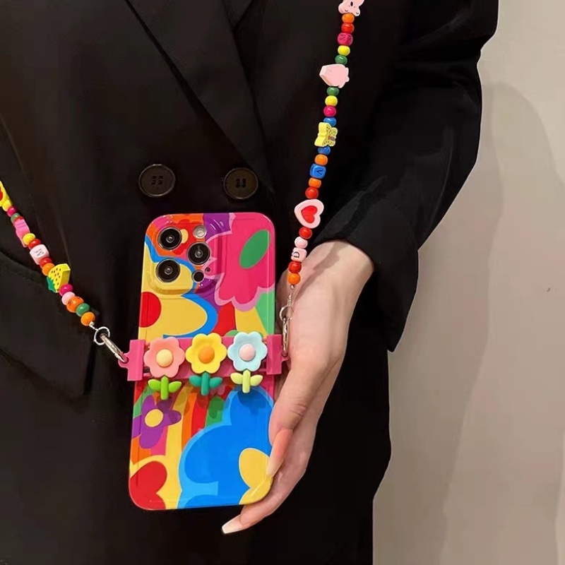 Ốp Điện Thoại Silicone In Họa Tiết Graffiti Nhiều Màu Sắc Có Dây Đeo Chéo Cho IPhone14promax 12 13 Xsmax X Xr14 12 11