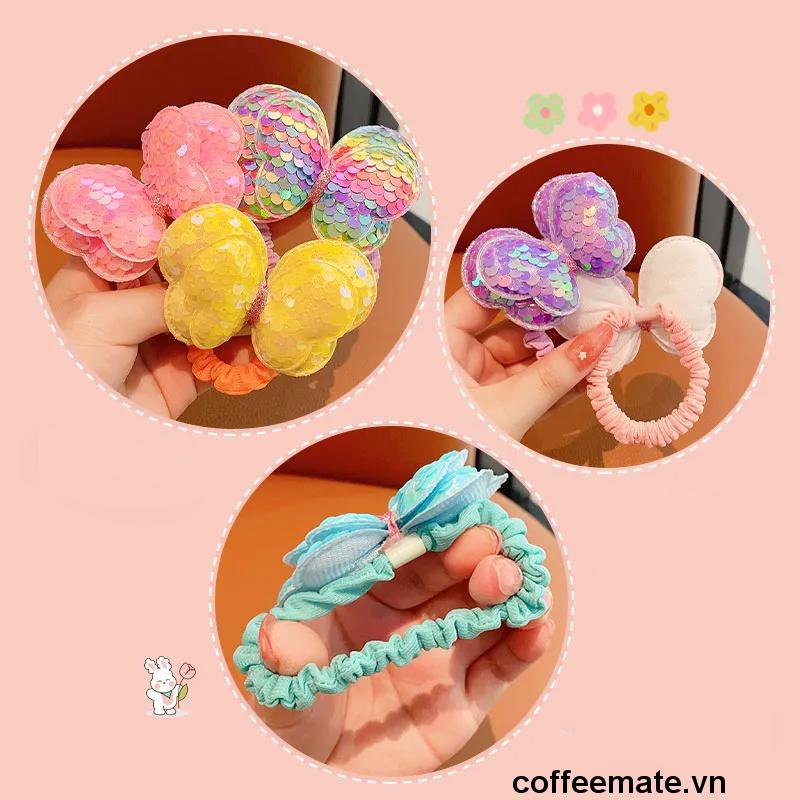 ⚡Dây Cột Tóc Hình Bướm Cao Su Đính Nơ Sequin Lấp Lánh Dễ Thương Cho Bé Gái