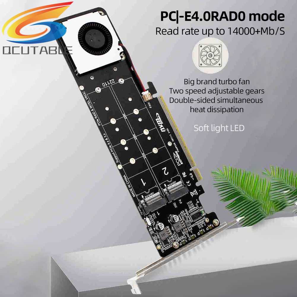 Card Chuyển Đổi 4Disk NVME Raid PCI-E4.0X16 Hai Mặt Cho 2230 / 2242 / 2260 / 2280mm
