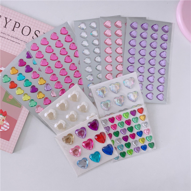 Phong Cách Hàn Quốc Sáng Bóng Trái Tim Dễ Thương Miếng Dán Pha Lê Mặt Cô Gái Cánh Tay Dán DIY Trang Trí Thủ Công