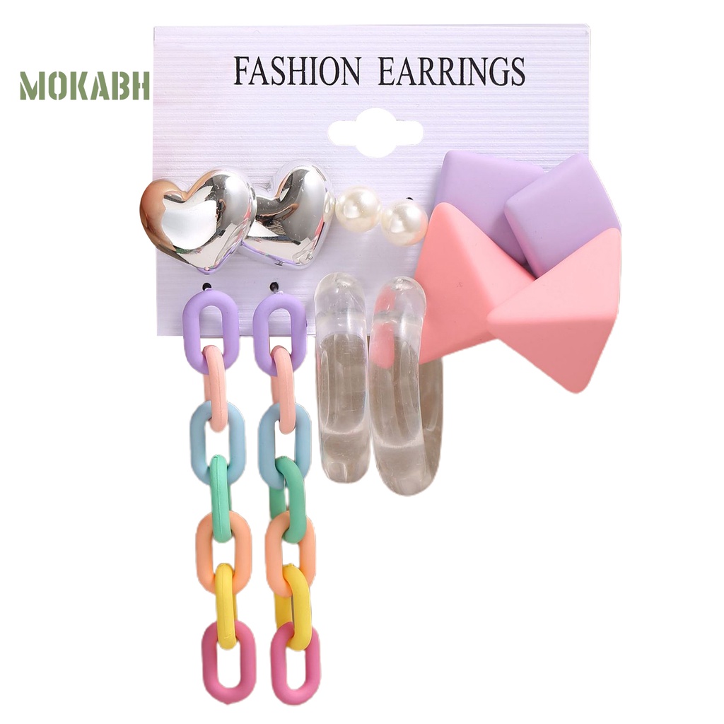 Set 4 / 6 Đôi Khuyên Tai Hình Học Trái Tim Màu Kẹo Ngọt Bằng Acrylic Sáng Tạo